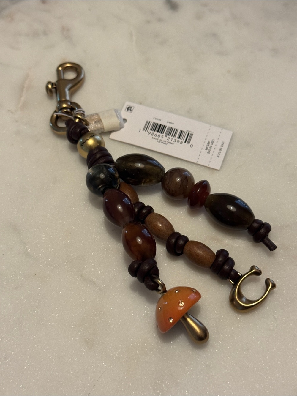 Coach Beaded Mushroom Bag Charm - Brown, Brass & Orange